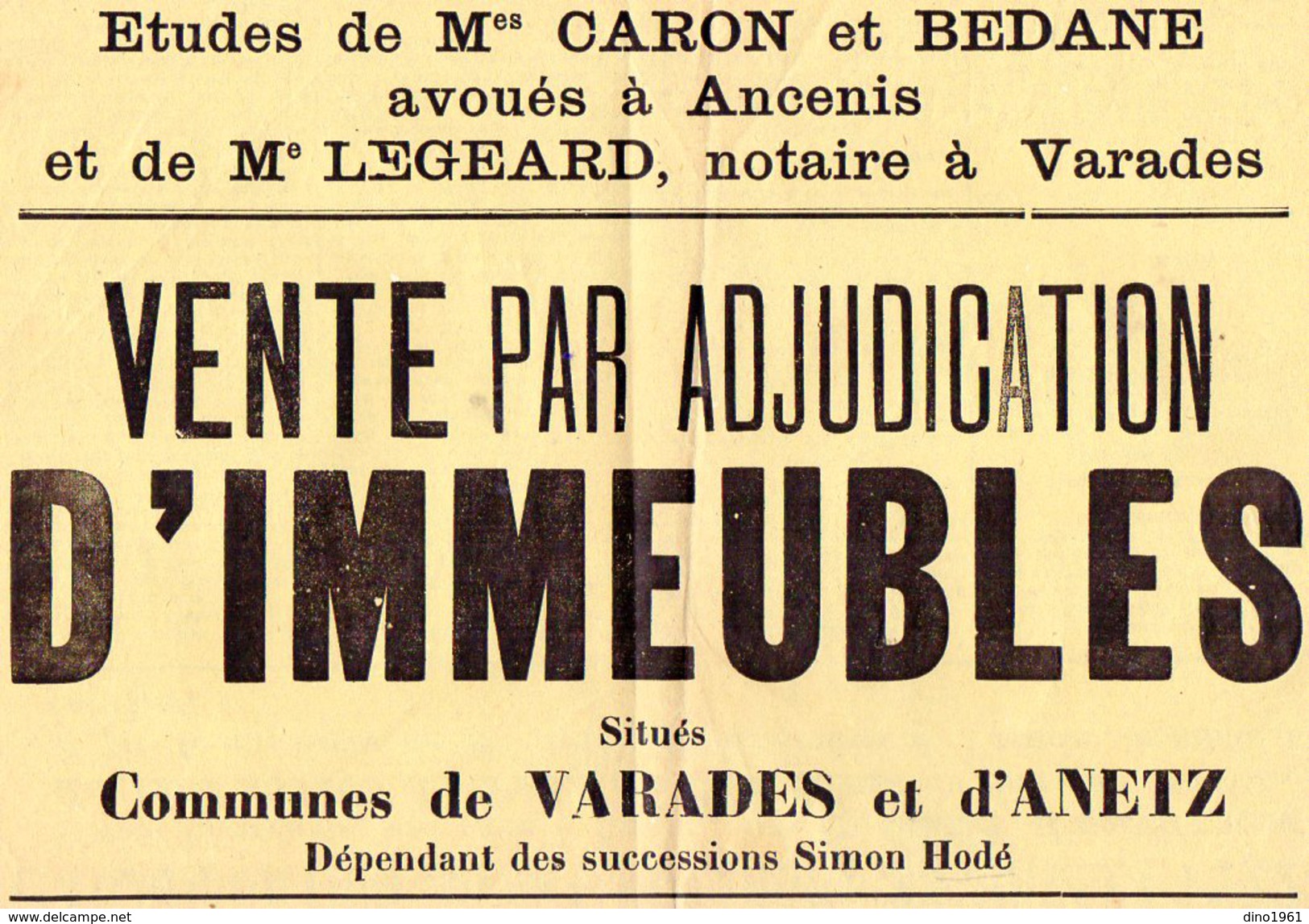 VP6524 - Affiche 30 X 42 - Etude De Mes CARON & BEDANE - Vente D'Immeubles Situés à VARADES & ANETZ - Affiches