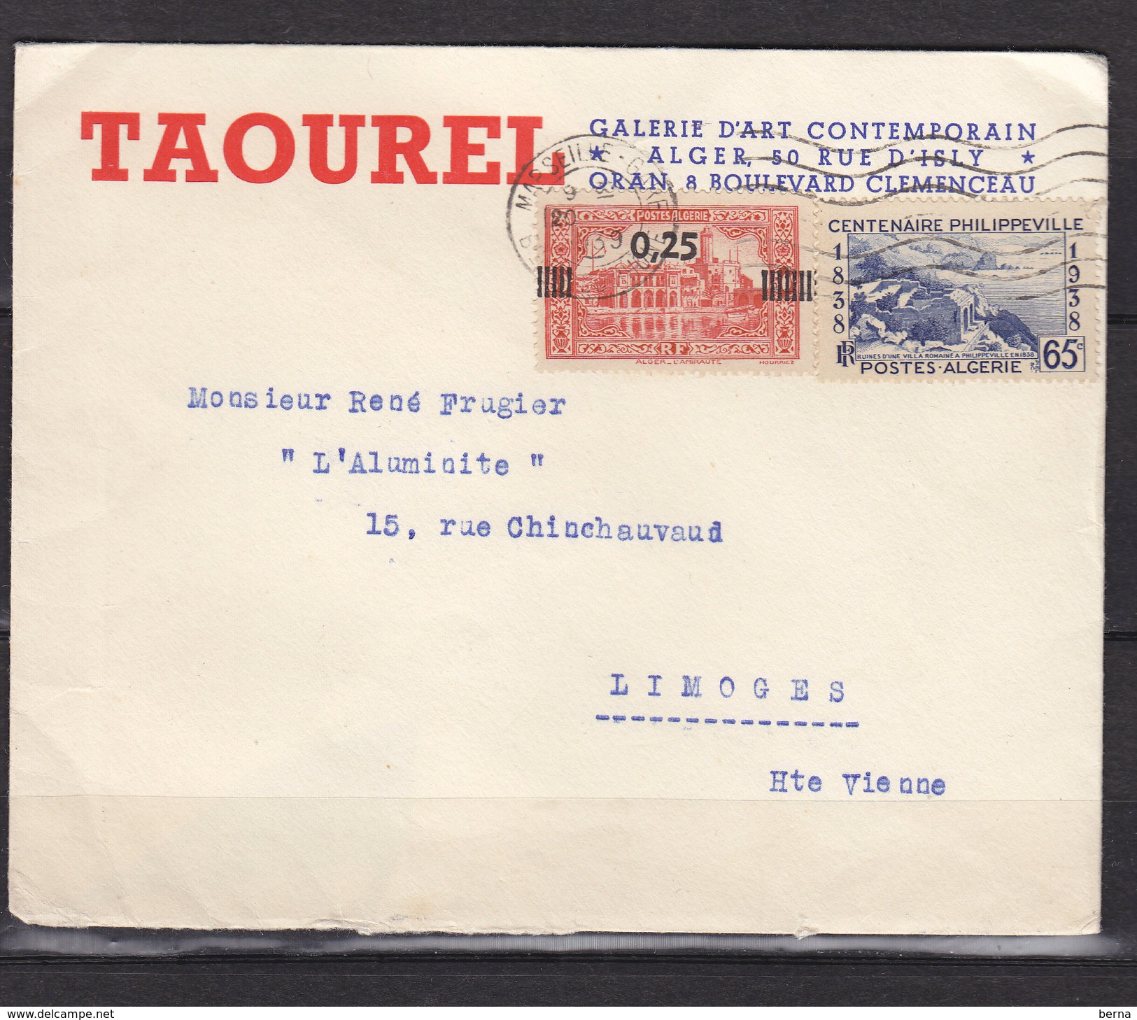 ALGERIE LETTRE A EN TETE TAOUREL GALERIE D'ART - Covers & Documents