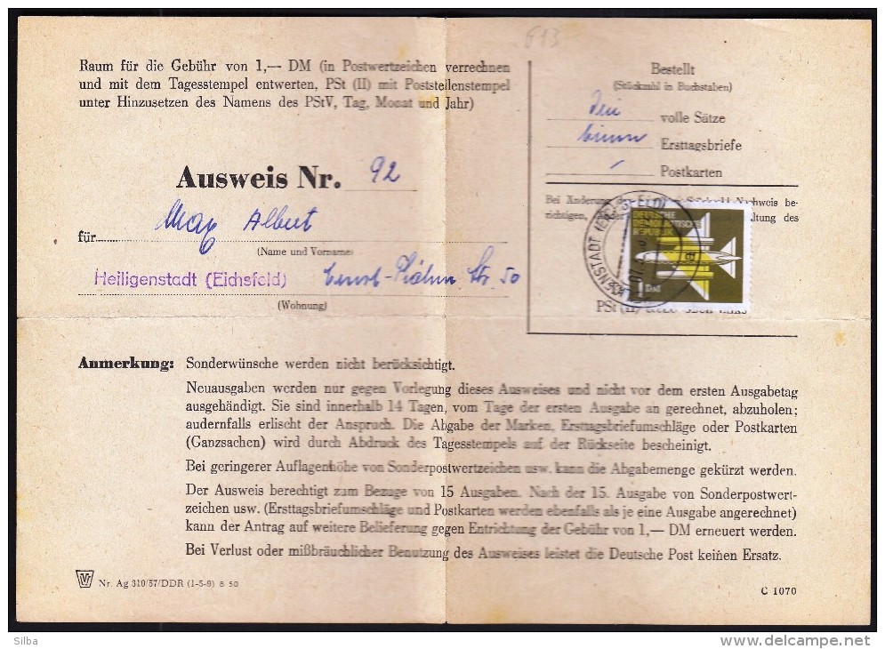 Germany Heiligenstadt Eichsfeld 1958 / Post Stamps Editions Order - 1950 - ...