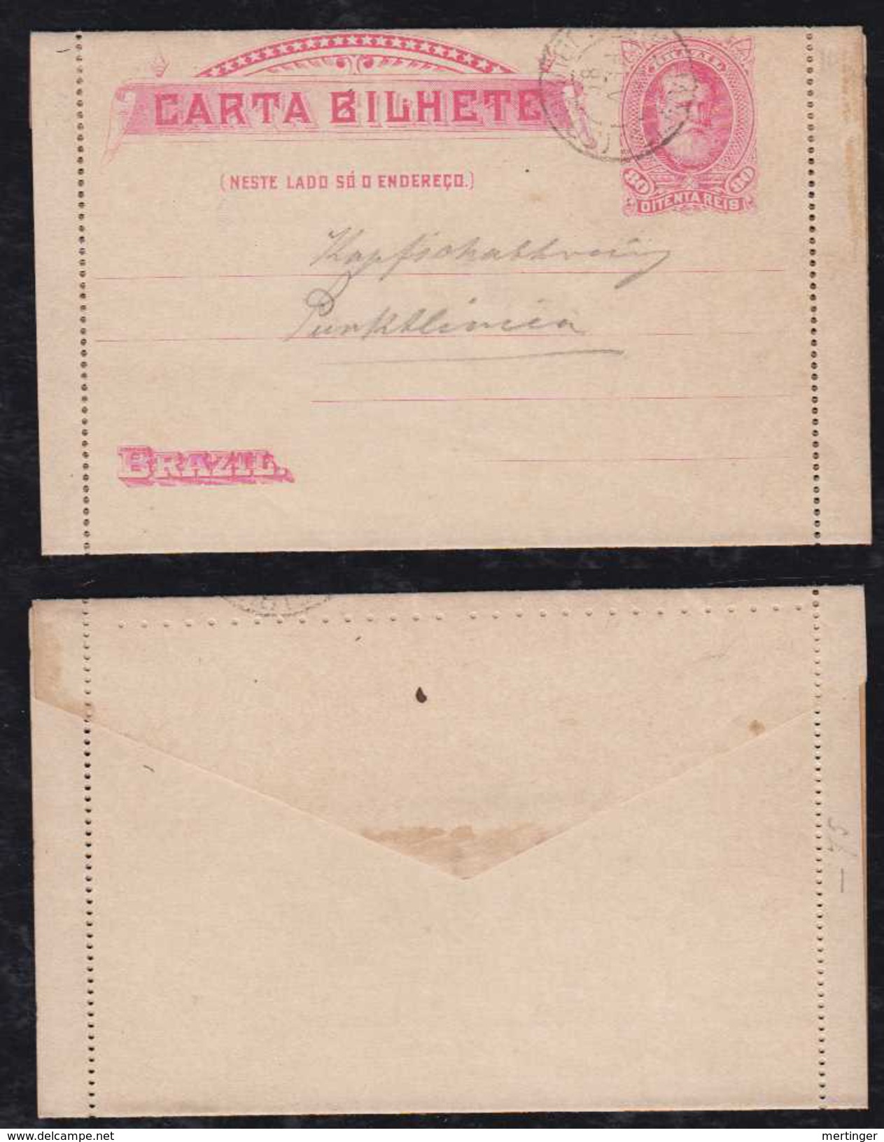 Brazil Brasil 1889 CB 18 80R Stationery Letter Card Postmark Rio 18.02.1889 - Postwaardestukken