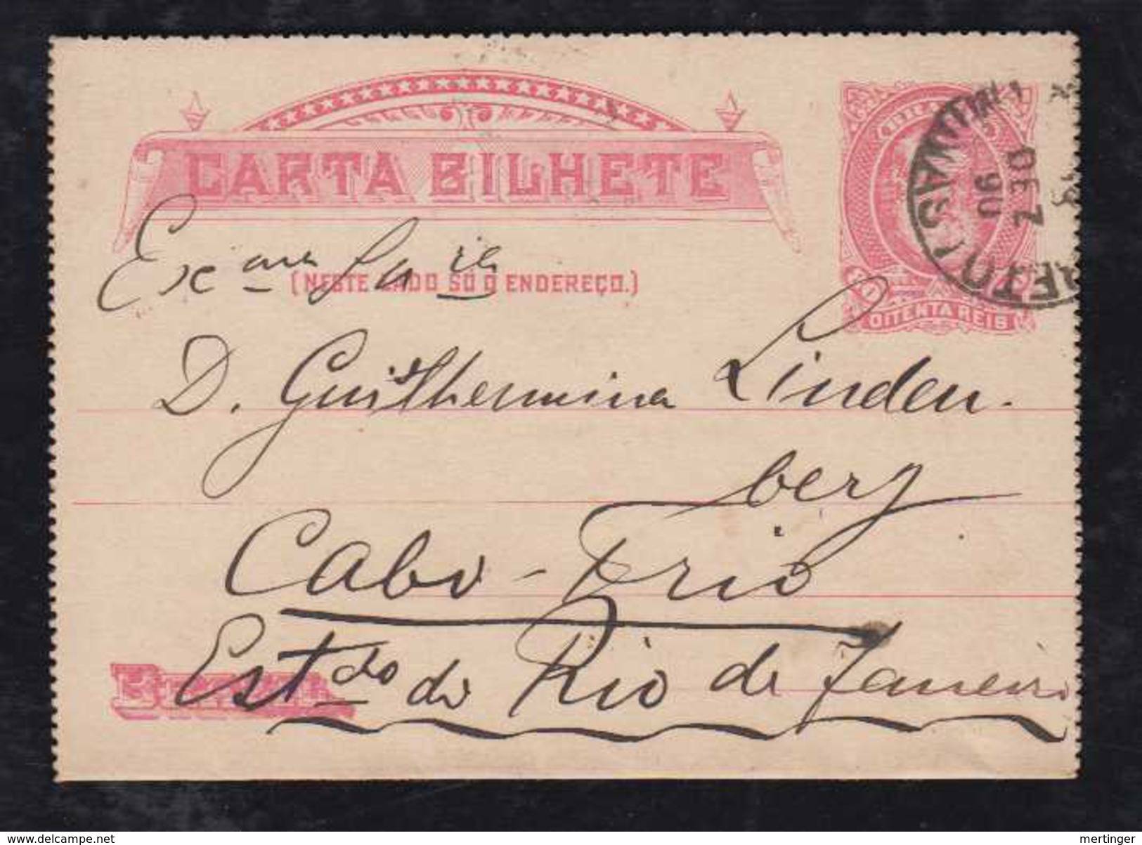 Brazil Brasil 1890 CB 21 80R Stationery Letter Card OURO PRETO To CABO FRIO - Entiers Postaux