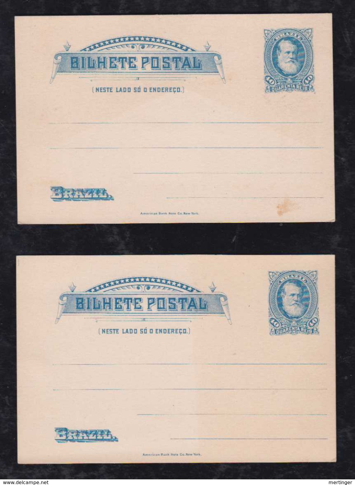 Brazil Brasil 1889 BP 14 + BP 15 40R Dom Pedro Stationery Card Unused Both Types - Entiers Postaux