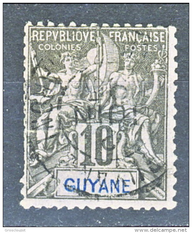 Guyane  1892 N. 34 C. 10 Nero Su Lilla Usato Catalogo € 9,50 Denti Corti A Sinistra - Oblitérés