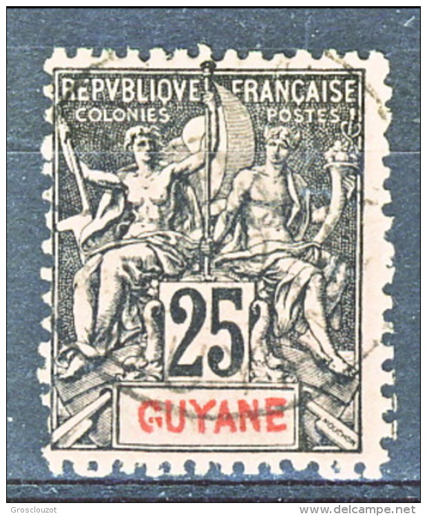 Guyane  1892 N. 37 C. 25 25 Nero Su Rosa Usato Catalogo € 6 - Oblitérés