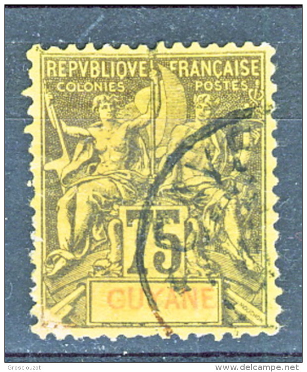 Guyane  1892 N. 41 C. 75 Violetto Su Giallo Usato Catalogo € 35 - Oblitérés