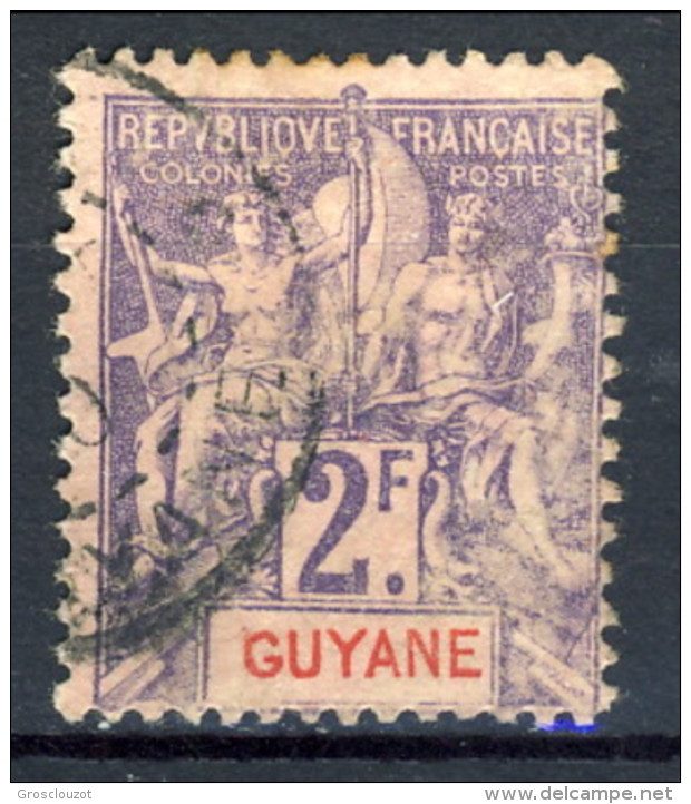 Guyane  1900 - 04 N. 48 F. 2 Violetto Su Rosa Usato Catalogo € 10 X - Oblitérés