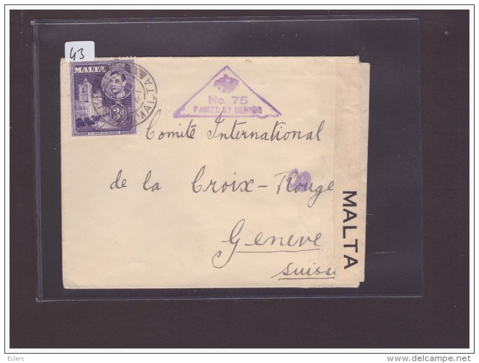 MALTA - LETTRE CENSUREE POUR LA SUISSE - TB - Malta (...-1964)