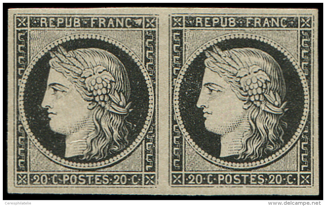 3a   20c. Noir Sur Blanc, PAIRE Horizontale, Très Belles Marges, Fraîcheur Postale, TB - Autres & Non Classés