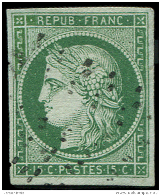 2b   15c. Vert FONCE, Obl. Légère, Inf. Faiblesse Du Papier En Un Point, Sinon TB - Autres & Non Classés