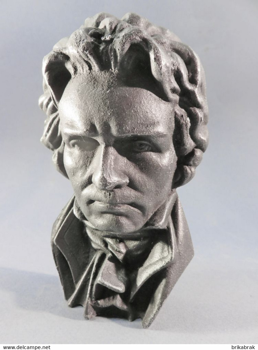 ° TETE BEETHOVEN EN FONTE NOIRCIE + Musicien Musique Statue - Autres & Non Classés