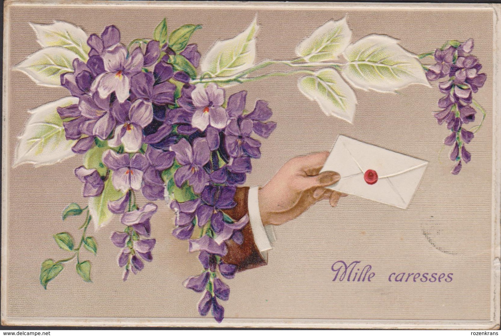 1907 Main Hand Lettre Brief Mano Letter Bloem Fleurs Flowers Gaufree Relief Embossed Fantaisie Fantasiekaart Carte CPA - Fleurs