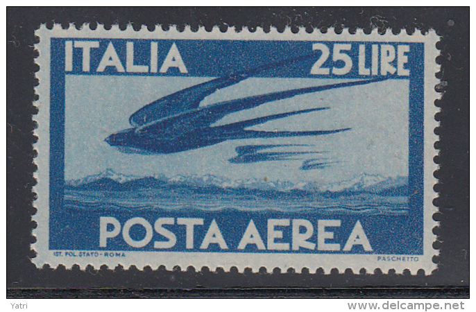 Italia - Aerea 1945 - Democratica 25 Lire ** Carta Grigia, Filigrana CD - Varietà E Curiosità