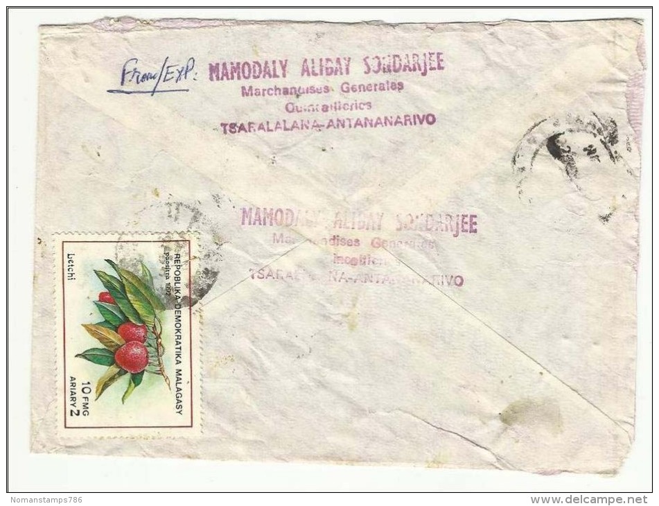 Malagasy Registered Air Mail Postal Used Cover  Madagascar To Pakistan Dog Dogs Animal Fruit - Madagaskar (1960-...)