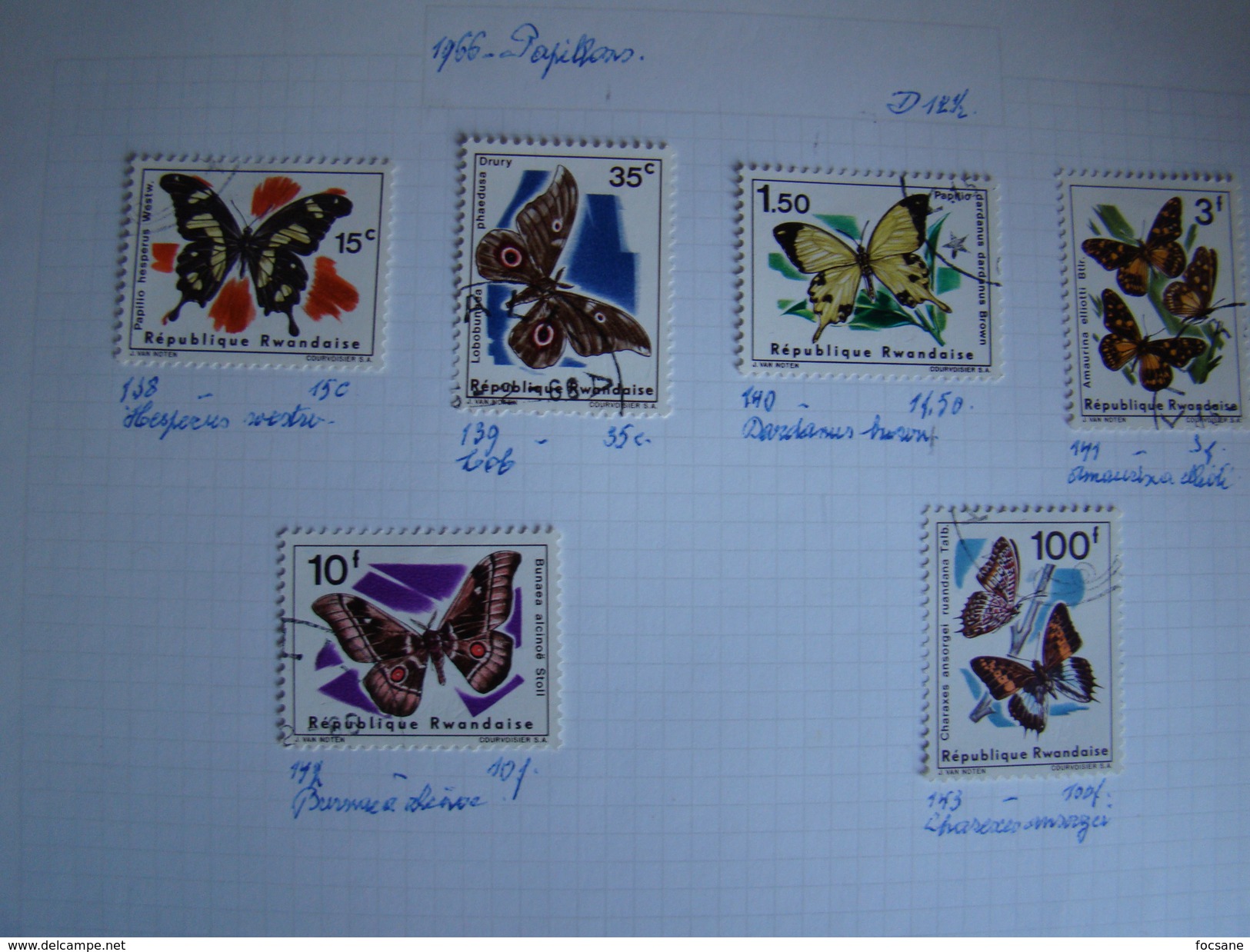 Timbres Rwanda Papillons II Série  N° 138/43 Dessin Jean Van Noten - Gebruikt