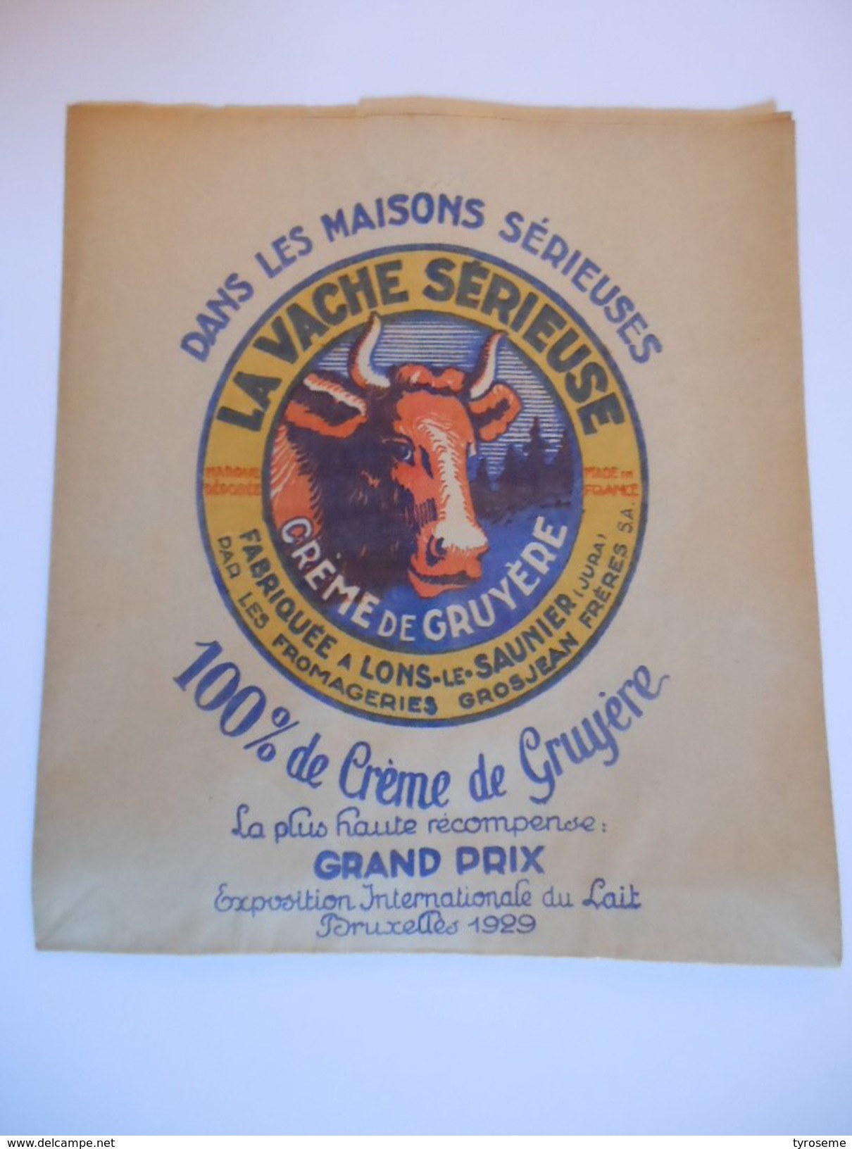 T142 ANCIEN SACHET GRUYERE LA VACHE SERIEUSE FROMAGERIES GROSJEAN LONS LE SAUNIER JURA - Other & Unclassified