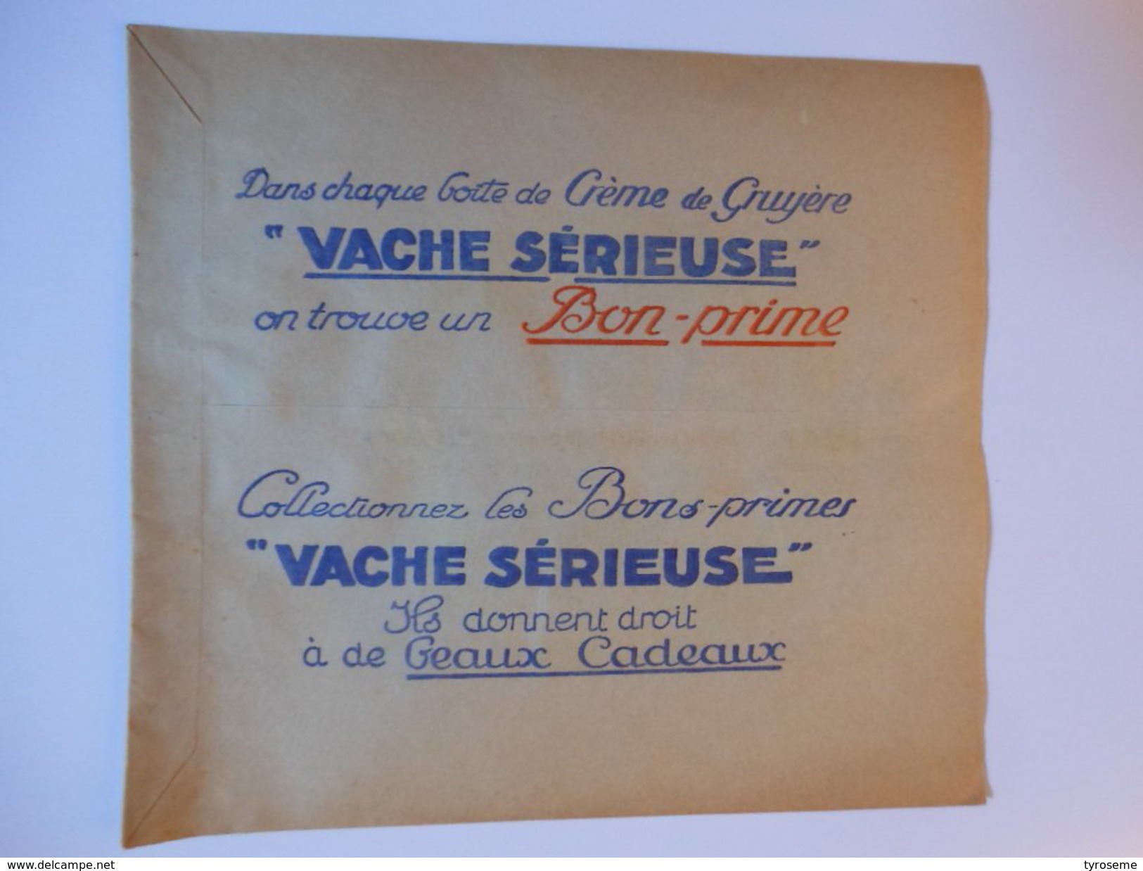 T142 ANCIEN SACHET GRUYERE LA VACHE SERIEUSE FROMAGERIES GROSJEAN LONS LE SAUNIER JURA - Other & Unclassified