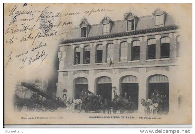 CPA Pompiers De Paris Métier Fire Fireman Circulé 1904 Caserne PARIS éditeur Mulot Attelages - Petits Métiers à Paris