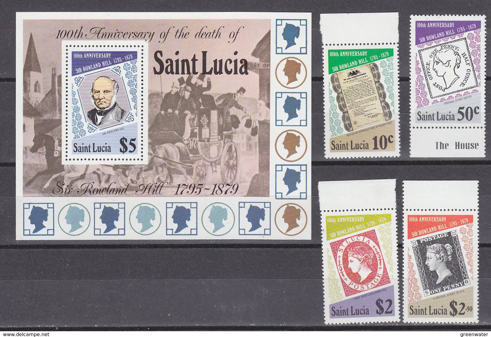Saint Lucia 1979 Sir Rowland Hill 4v + M/s ** Mnh (33840) - St.Lucia (1979-...)