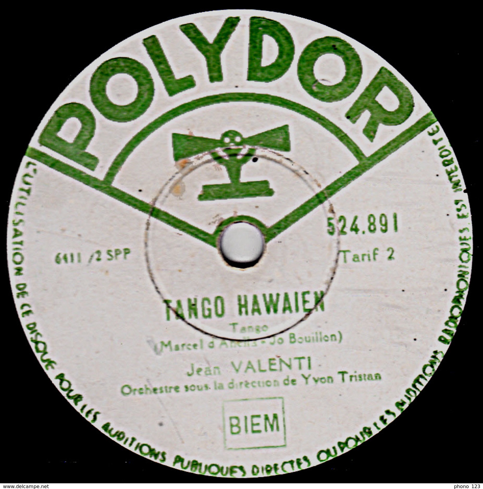 78 T. - 25 Cm - état  B - Jean VALENTI - TANGO HAWAIEN - JE VIENS CHANTER Pou La Plus Belle - 78 T - Discos Para Fonógrafos