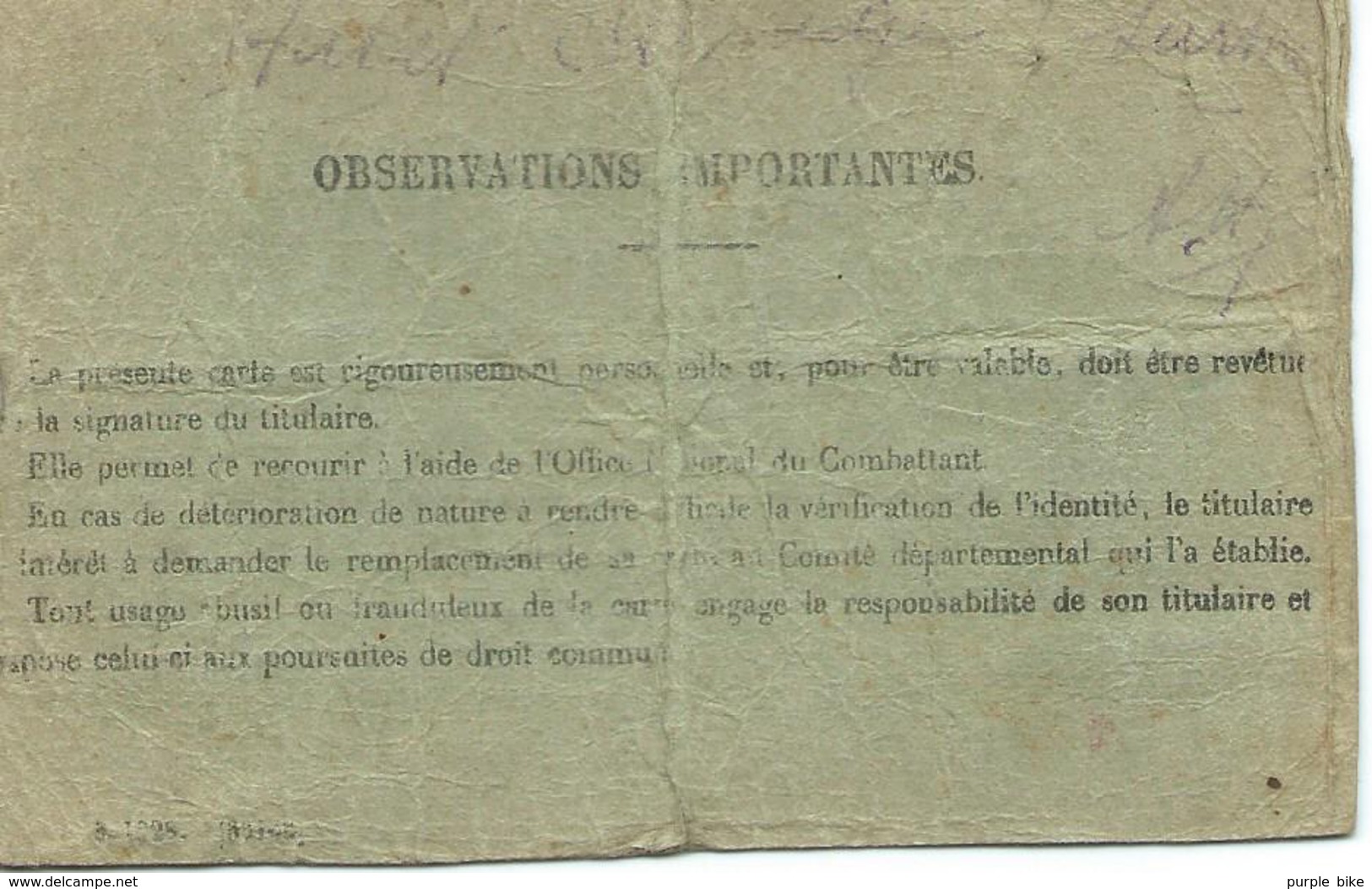 Carte Du Combattant 1914 1918 Caporal Alcide Alphonse Armand Hutfer Né Dans L'Orne - Documentos Históricos