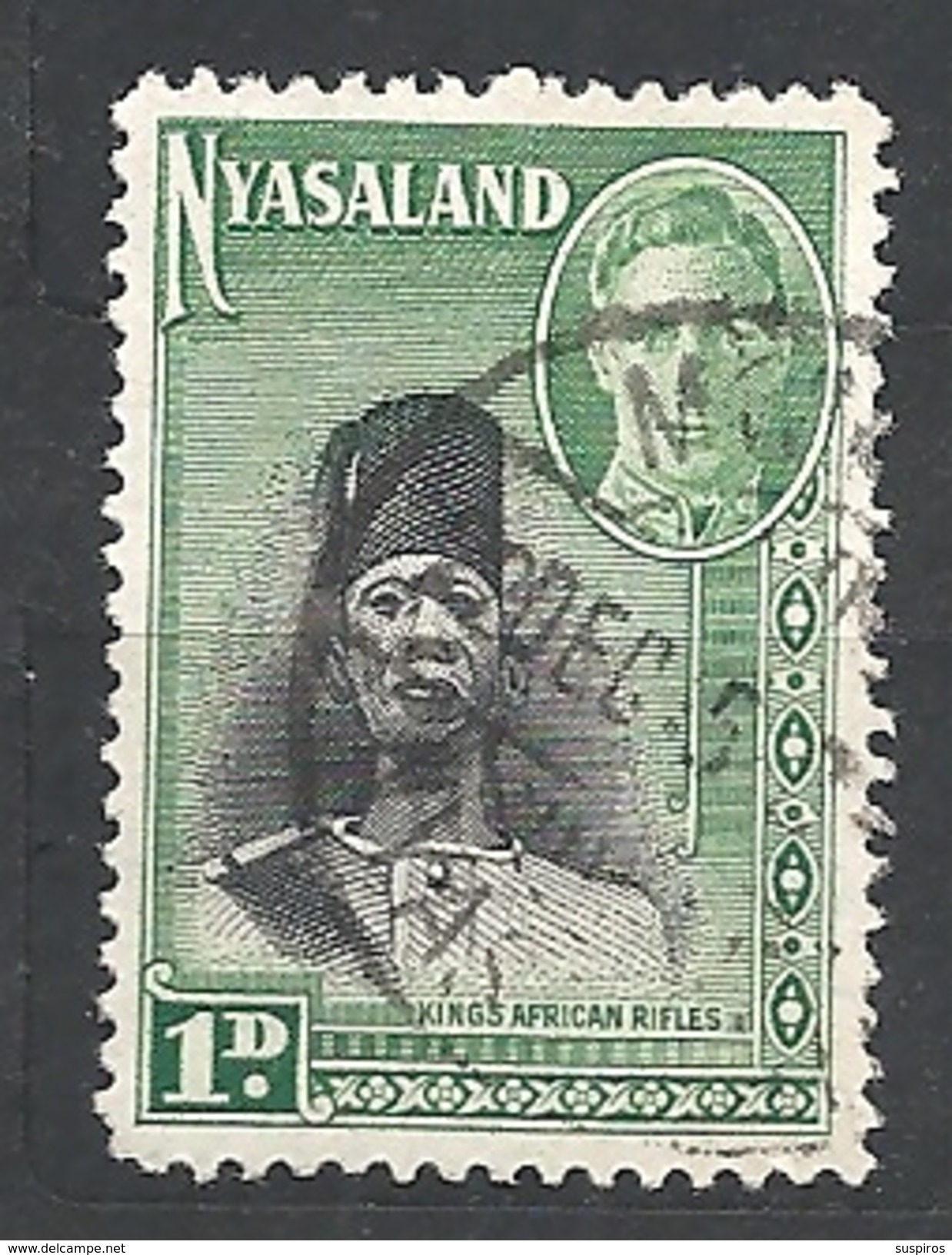 NYASSALAND     1945 King George VI, Local Motives  USED   KING AFRICAN RIFLES - Nyasaland (1907-1953)