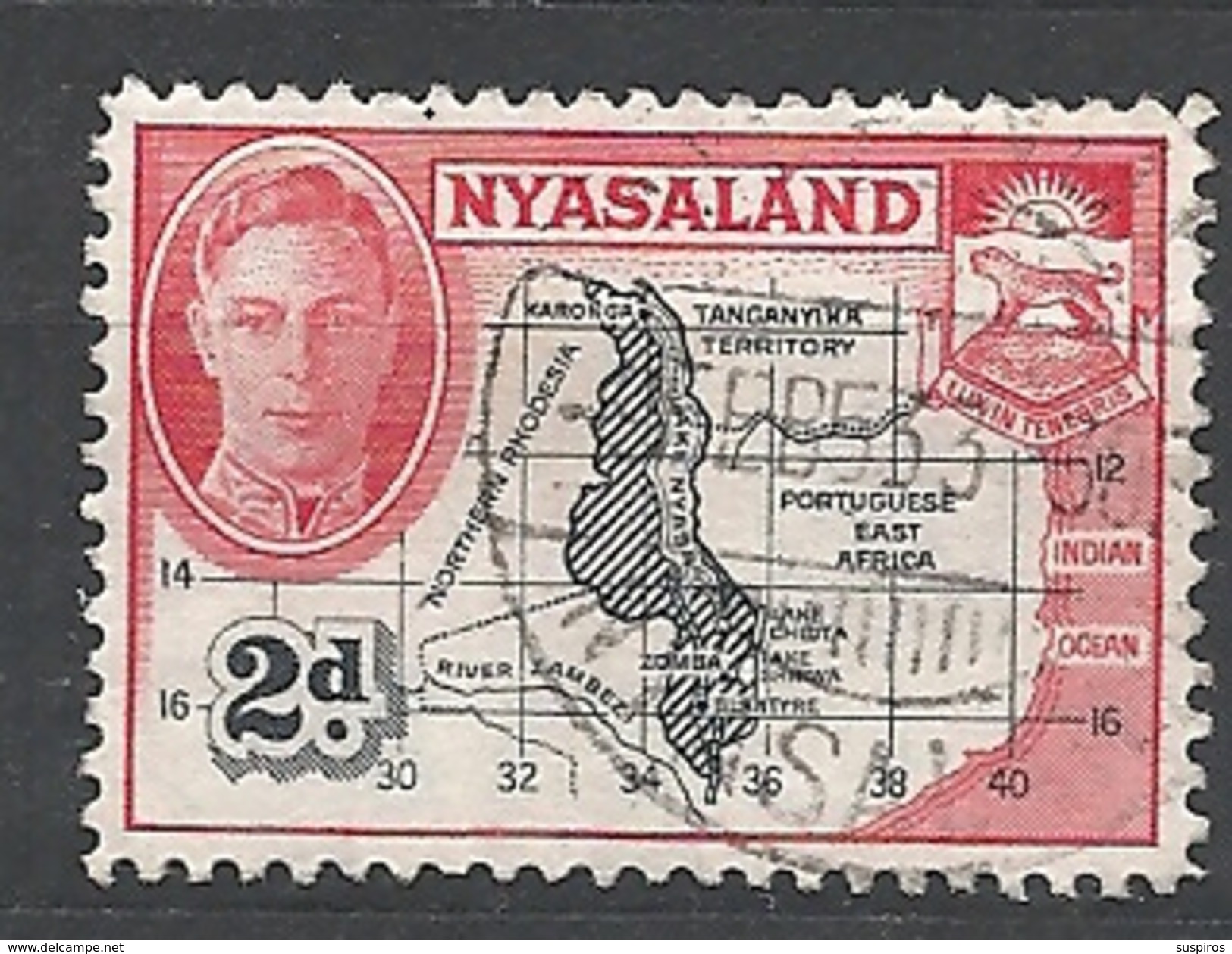 NYASSALAND     1945 King George VI, Local Motives  USED  MAP - Nyassaland (1907-1953)