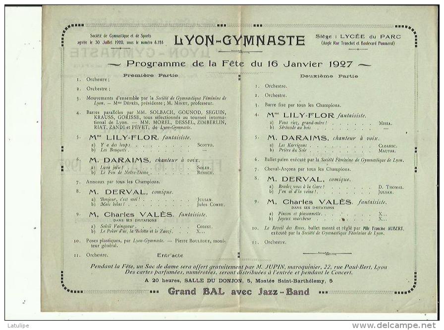 LYON_GYMNASTE  S G S  Agreée 30 Juin 1920 _FETE Du 16 Janvier 1927 A La Mairie Du VIe Arr_ Voir Scan Le Programme - Gymnastics