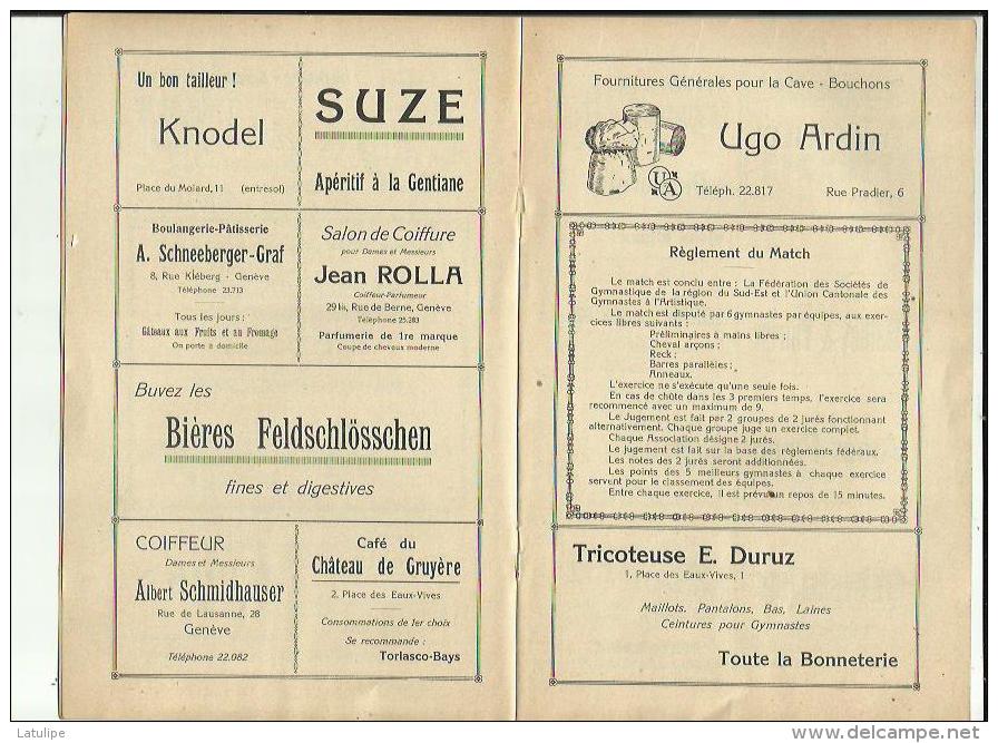 LYON_GENEVE _ Match De Gymnastique Artistique - A C G D A _le Dimanche 9 Mars 1930 Aux Eaux_Vives__Voir Scan Publicité - Gymnastics