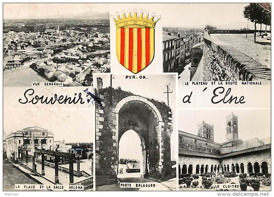 -ref-T35 - Pyrenees Orientales - Elne - Souvenir D Elne - Multi Vues  Dont Place Et Salle Helena - Carte Bon Etat - - Elne