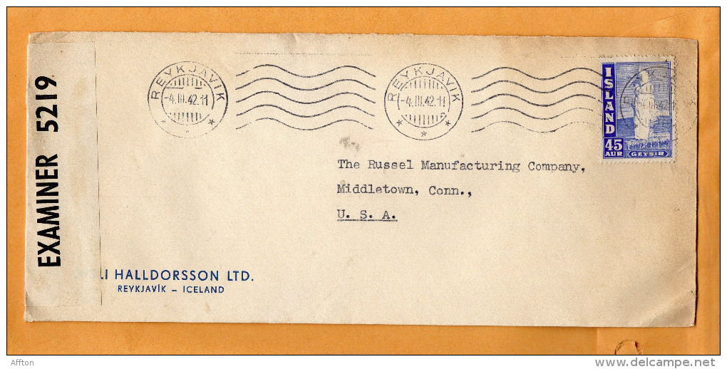 Iceland 1942 Censored Cover Mailed To USA - Covers & Documents