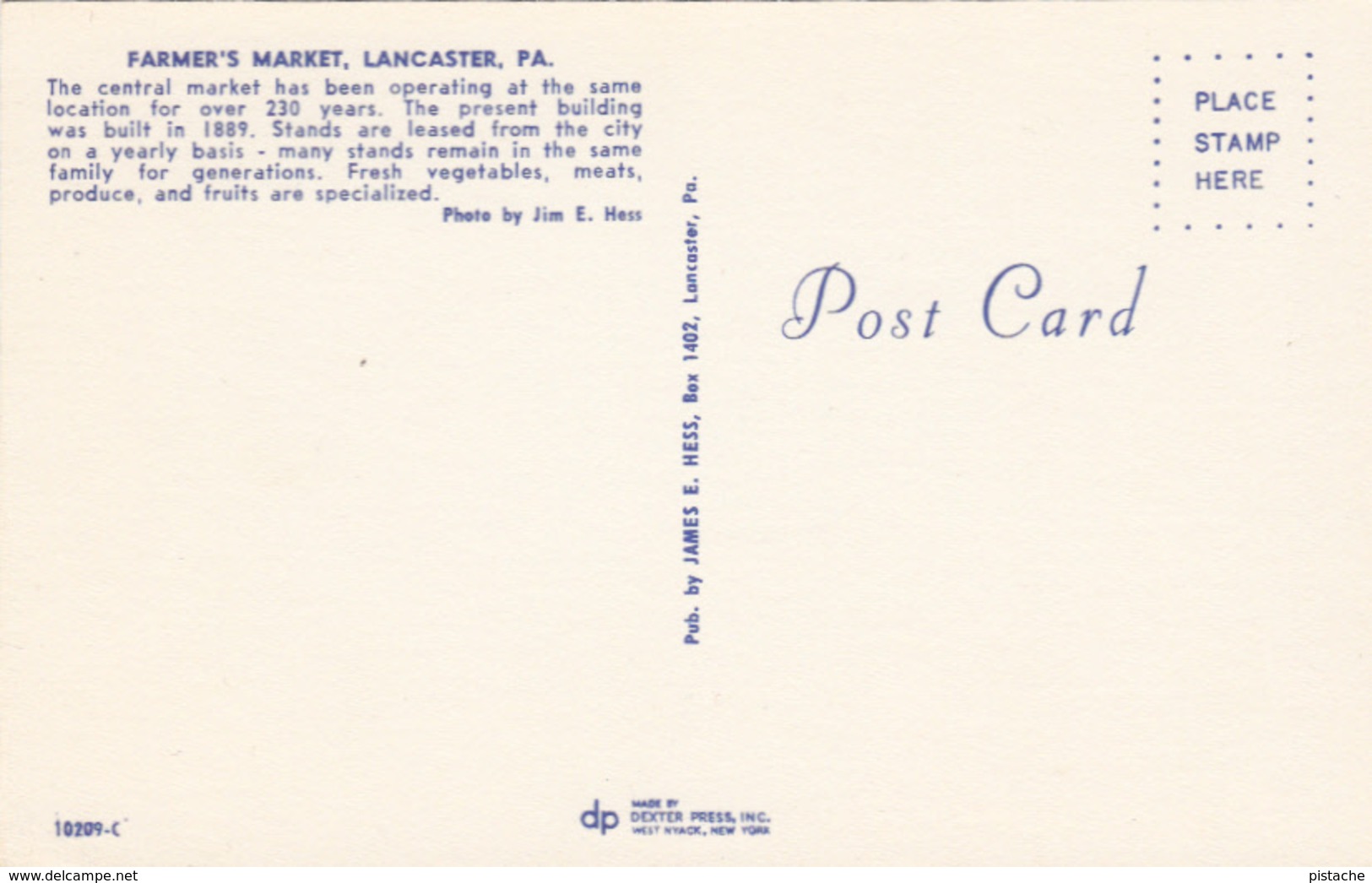 Original Vintage Postcard - Farmer's Market Lancaster Pennsylvania - Animated - Unused - VG Condition - 2 Scans - Lancaster