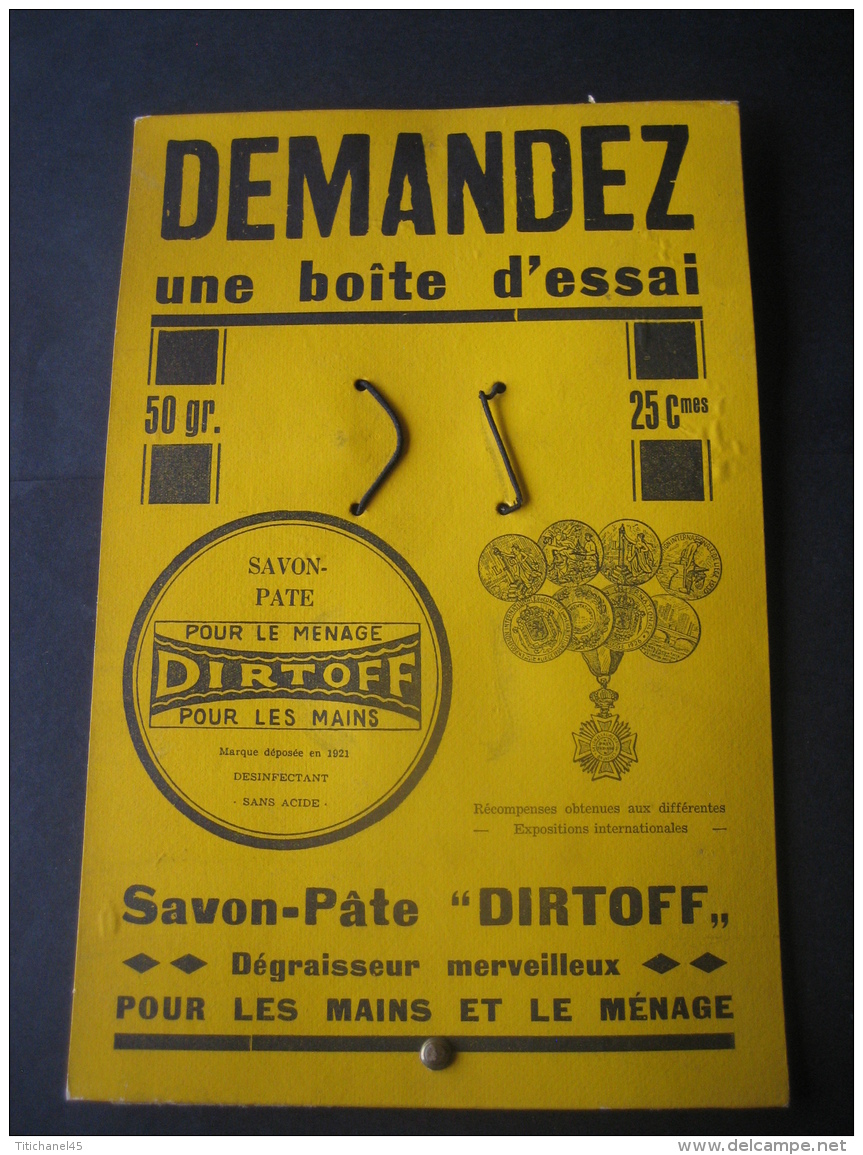 Ancien Carton Publicitaire  Original Savon-Pâte "DIRTOFF" - Dégraisseur Pour Les Mains & Le Ménage - Targhe Di Cartone