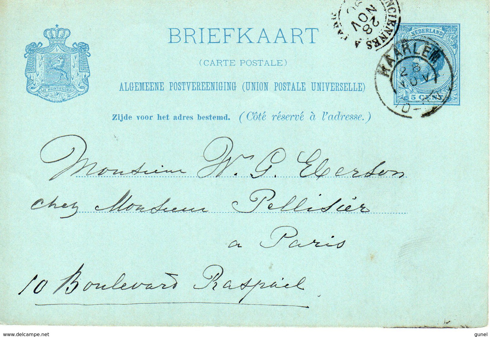 1890  Bk Van HAARLEM Via VALENCIENNES A PARIS Naar Parijs - Postal Stationery