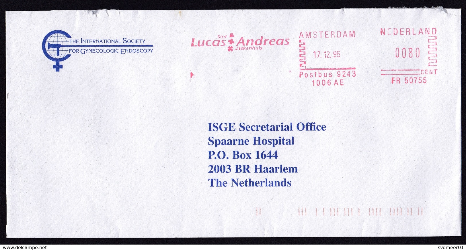 Netherlands: Cover, 1996, Meter Cancel, St Lucas Andreas Hospital Amsterdam (damaged At Back) - Brieven En Documenten