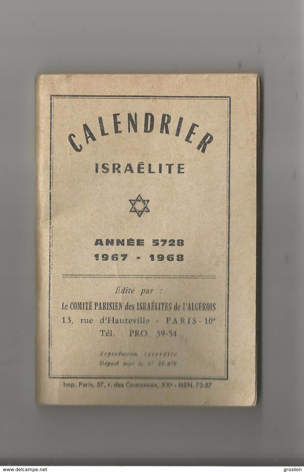 CARNET CALENDRIER ISRAELITE  PETIT FORMAT 1967 1968 - Formato Piccolo : 1961-70