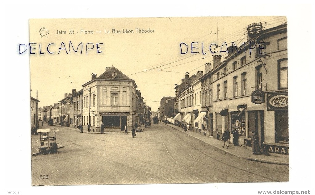 Belgique. Bruxelles. Jette St-Pierre . La Rue Léon Théodor. Animée. Tram. Glacier (?) STAR Héliotypie De Graeve Gand - Jette