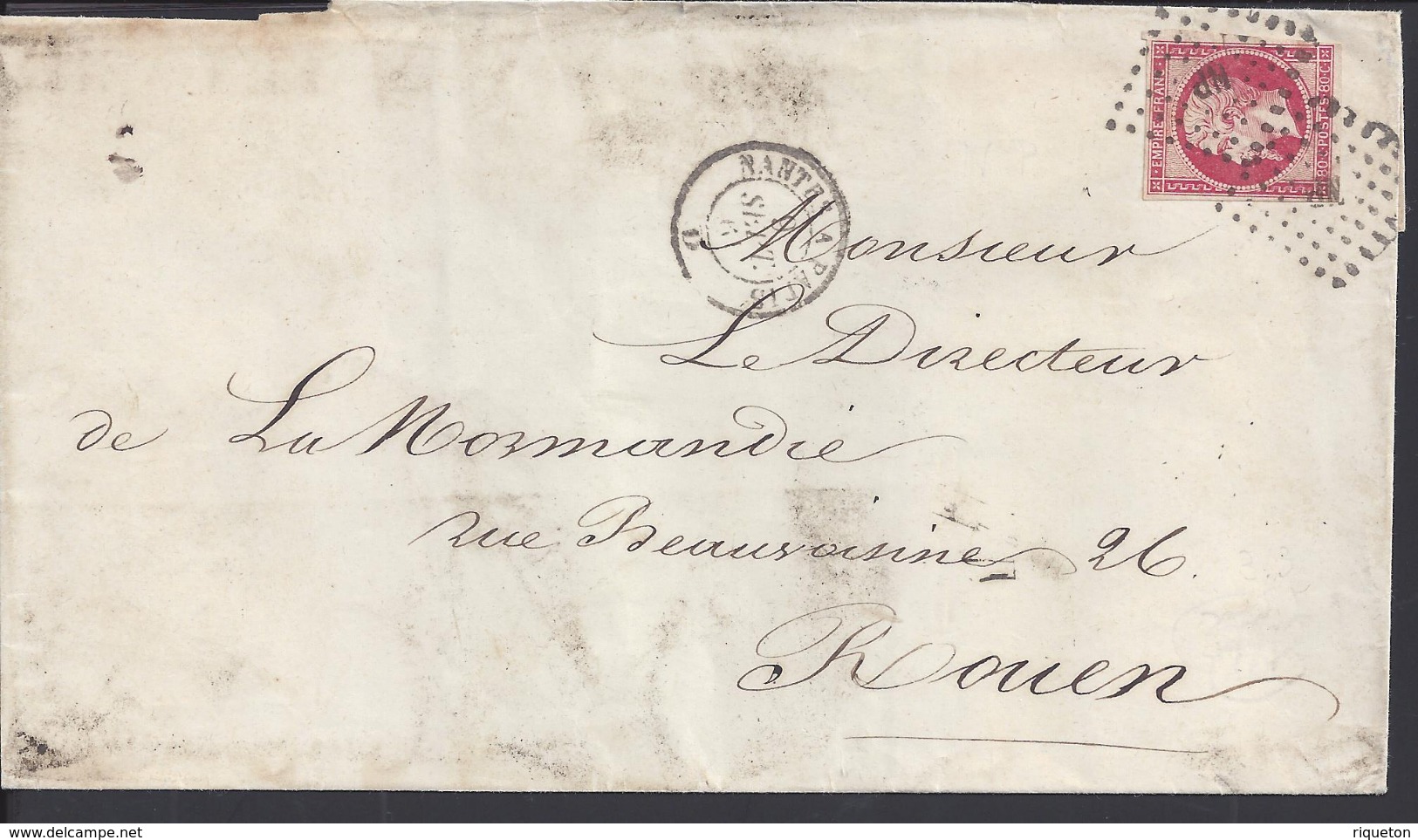 FR - 1861 - Timbre N° 17 A Oblitération Losange Lettre N.P. Sur Pli De Nantes  Vers Rouen - 4 SCANS - - 1862 Napoléon III