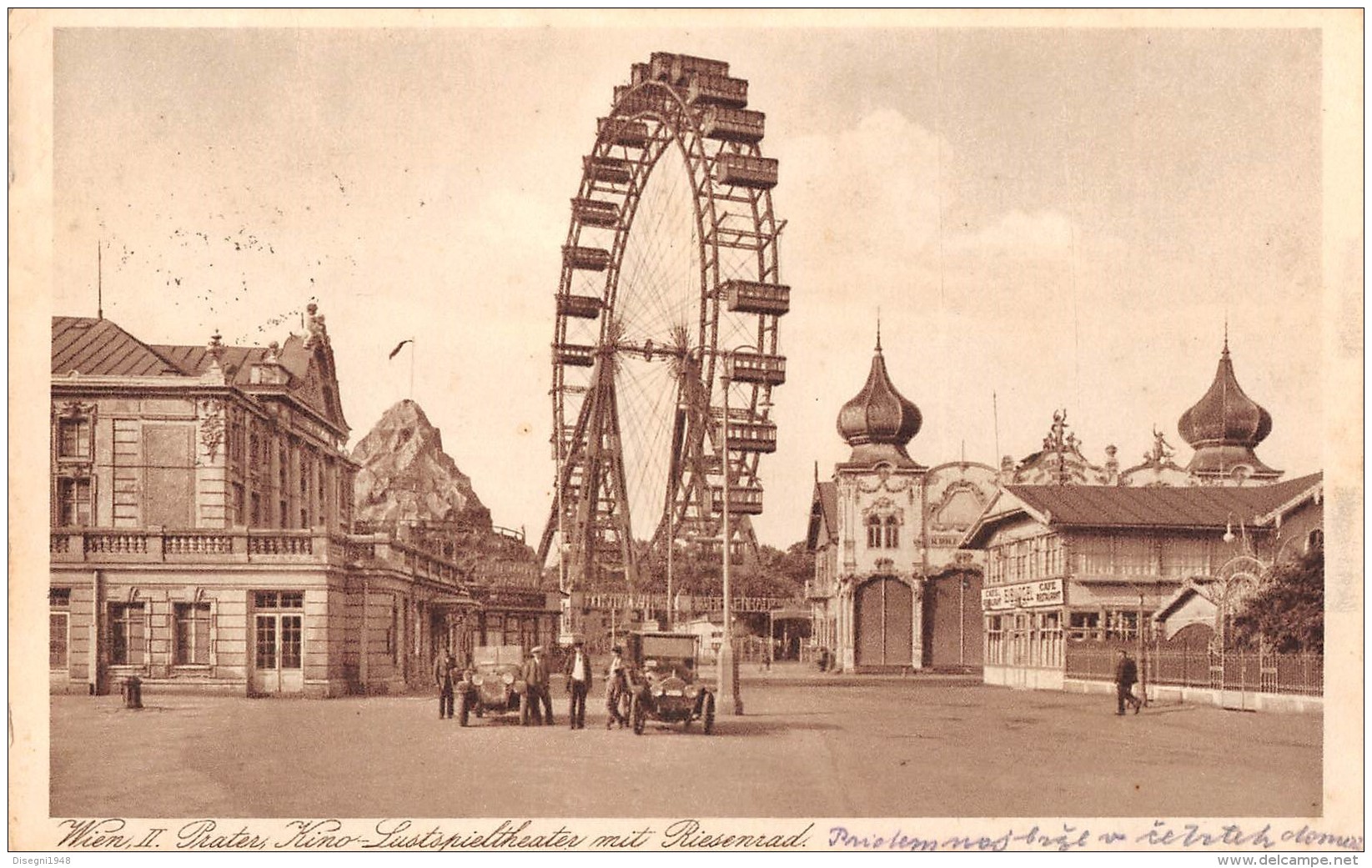 06450 "WIEN, II - PRATER KINO  - LUSTSPIELTHEATER MIT RIESENRAD" ANIMATA, AUTO ANNI '20. CART. ILL. ORIG. SPED. 1930 - Prater