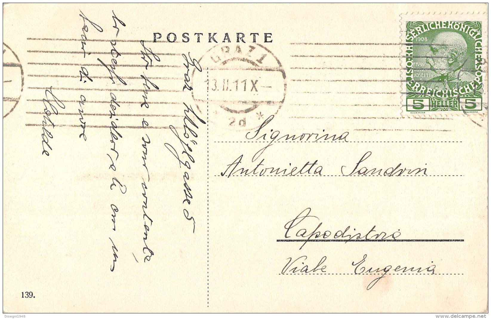 06451 "GRAZ  AUSTRIA - HAUPTPLATZ" ANIMATA, MERCATO. CART. ILL. ORIG. SPED. 1911 - Graz