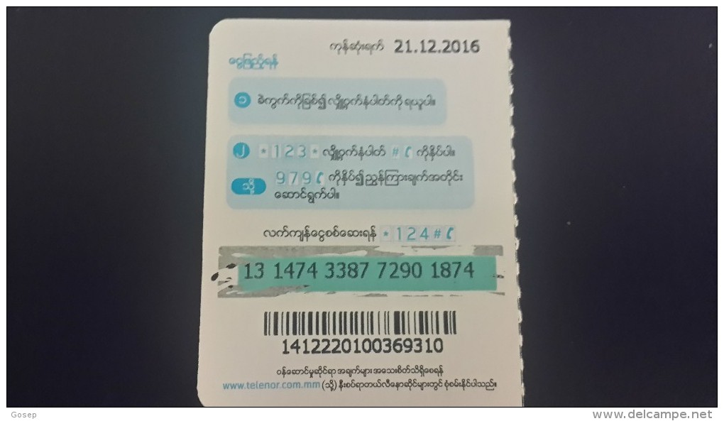 Myanmar-telenor G.s.m. Card-(1.000ks)-used Card+1card Prepiad Free - Myanmar (Burma)