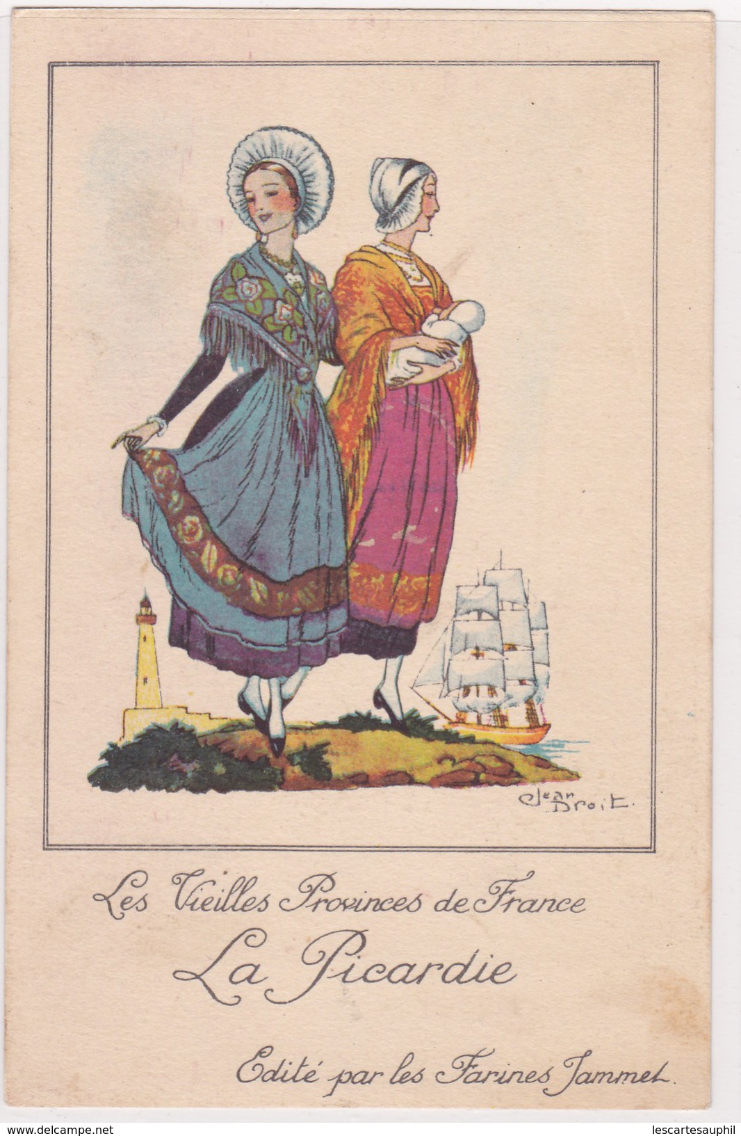 Illustration Les Vieilles Provinces De France Jean Droit La Picardie Farines Jammet Costumes Traditionnels - Droit