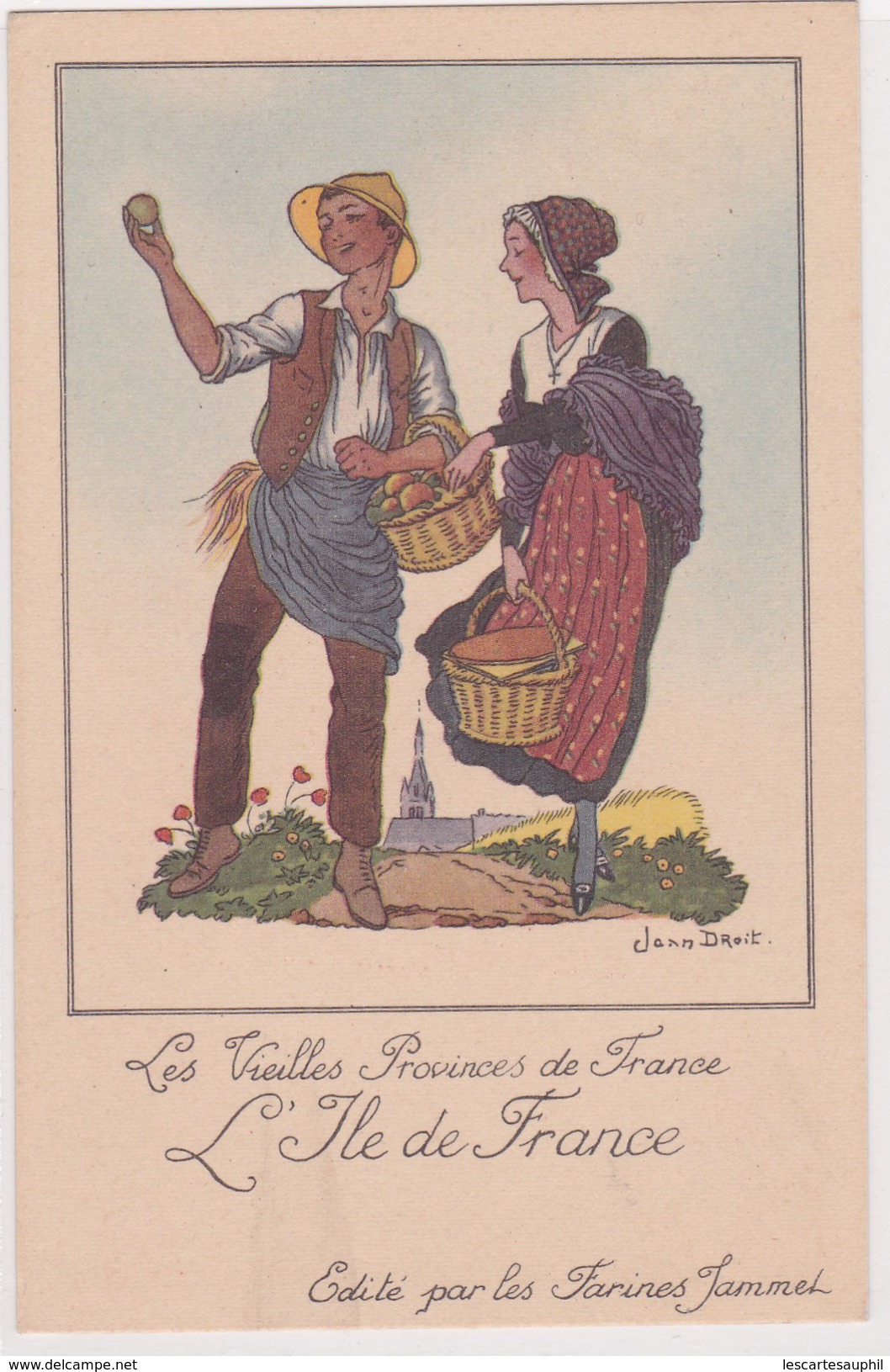 Illustration Les Vieilles Provinces De France Jean Droit L Ile De France  Farines Jammet Costumes Traditionnels - Droit