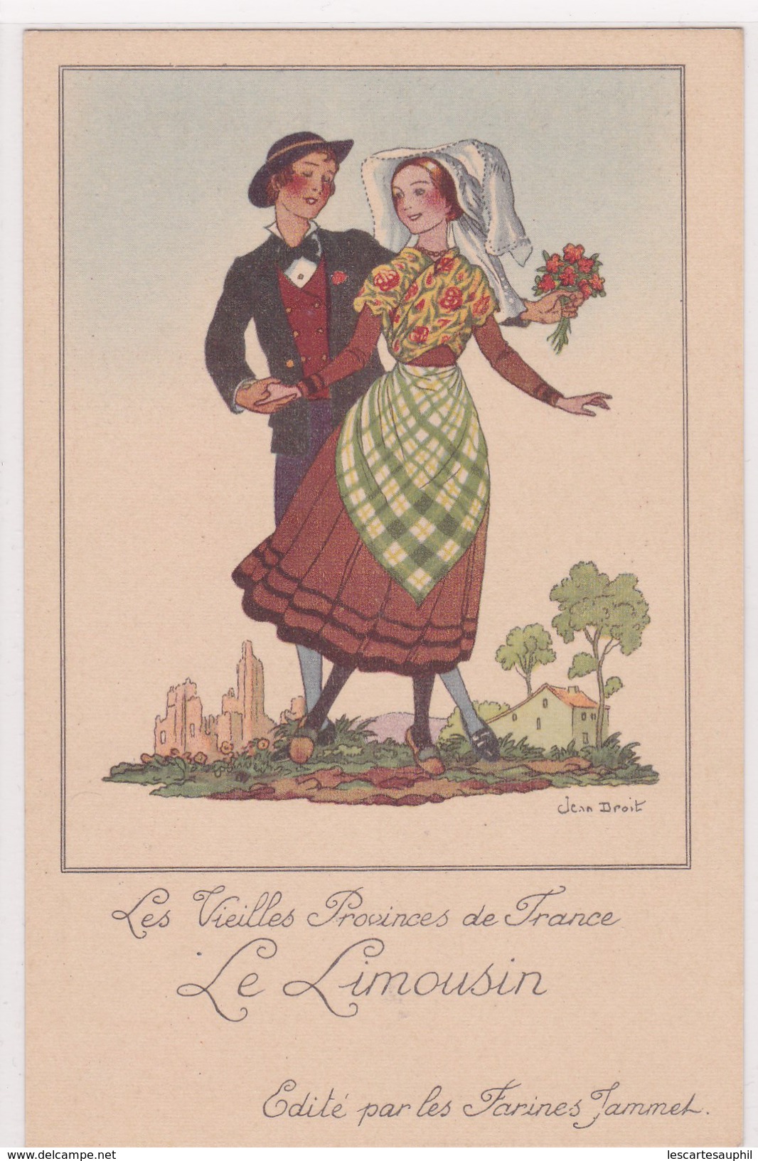 Illustration Les Vieilles Provinces De France Jean Droit Le Limousin   Farines Jammet Costumes Traditionnels - Droit