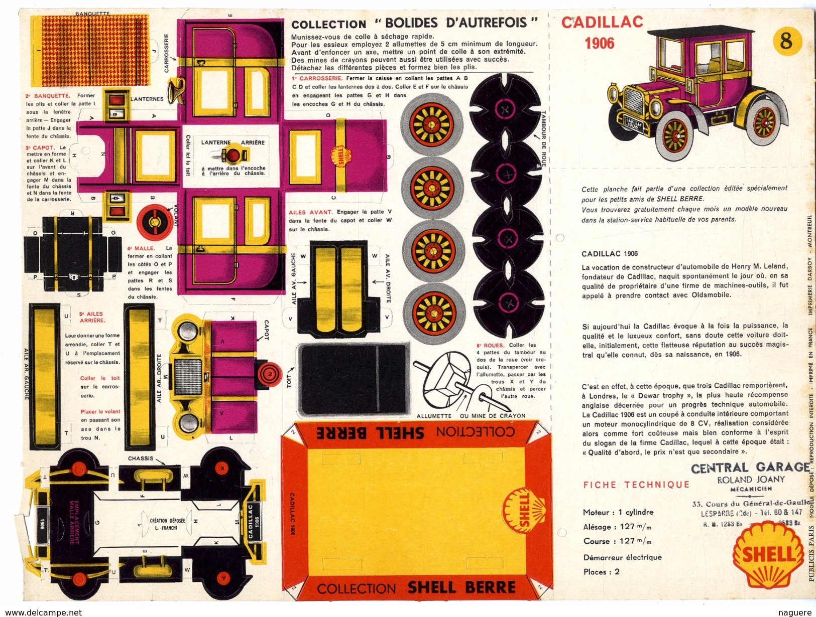 CADILLAC 1906  COLLECTION SCHELL BERRE   BOLIDES D AUTREFOIS   MAQUETTE EN CARTON  EDITION ANNEE 50 - Paper Models / Lasercut