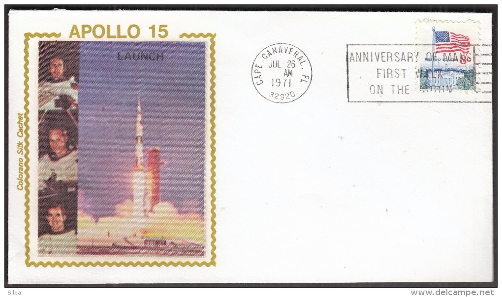 United States Cape Canaveral 1971 / Apollo 15 Launch / Space / Anniversary Of Mans First Walk On The Moon / Silk - América Del Norte