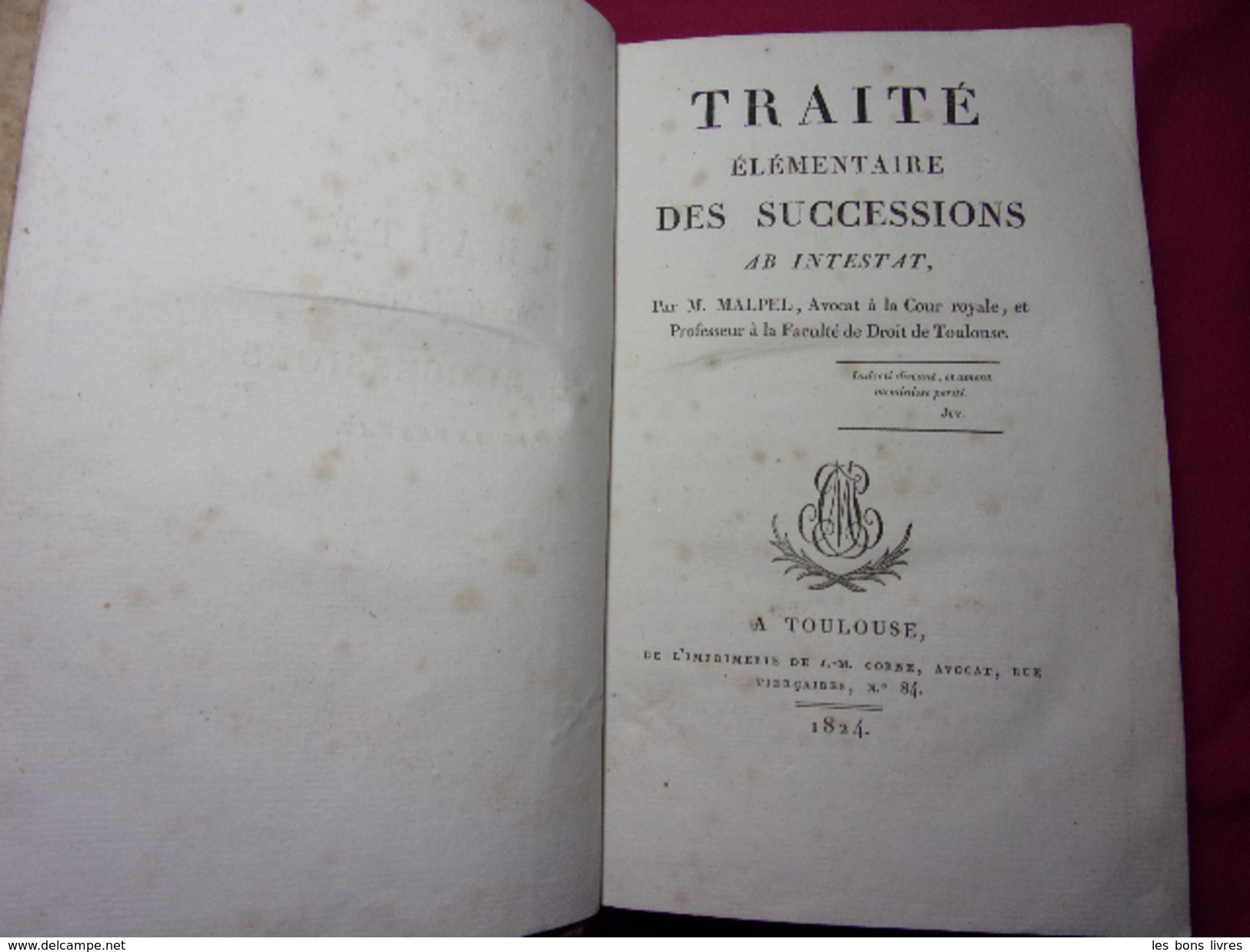 M.Malpel TRAITE ÉLEMENTAIRE DES SUCCESSIONS AB INTESTAT - 1701-1800