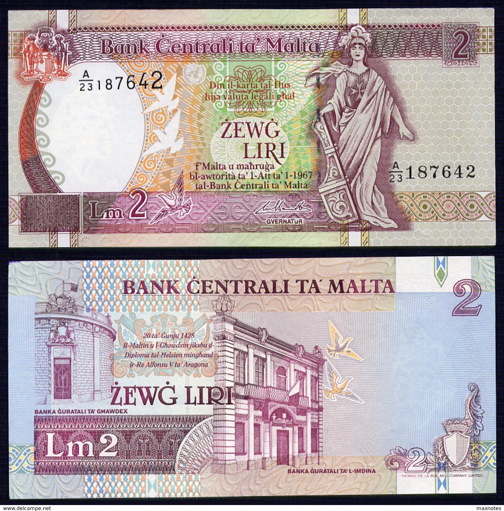 MALTA : 2  Liri - P45b - UNC - Malta