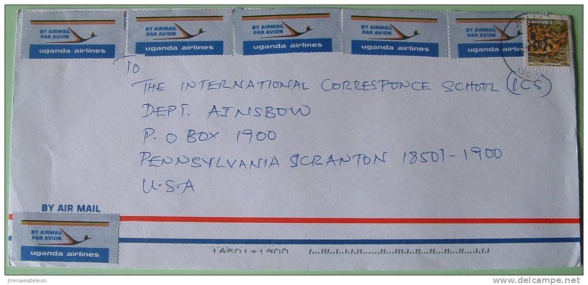 Uganda 2000 Cover To Scranton USA - Animals Reptiles Turtle - Air Mail Labels - Oeganda (1962-...)