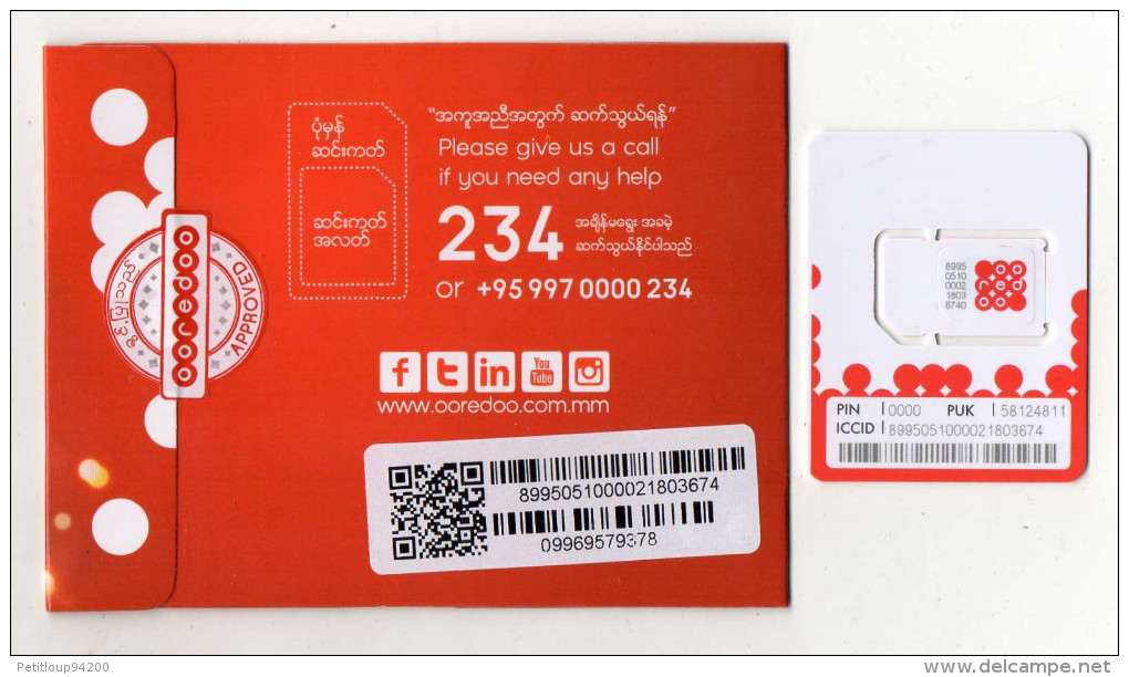 CARTE GSM/SIM OOREDOO 3G/4G Myanmar - Myanmar