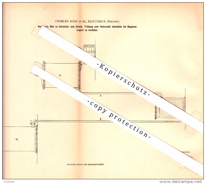 Original Patent - Charles Ross In Teufelsbrücke B. Altona / Hamburg , 1879 , Behandlung Von Bier , Brauerei , Flottbek - Altona